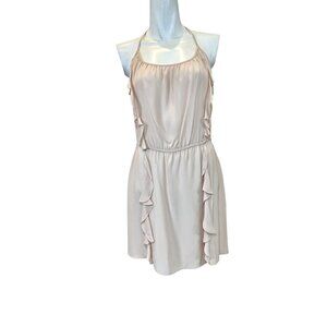 Parker Women Pink Silk Ruffle Front Racer Back Dress - Size M